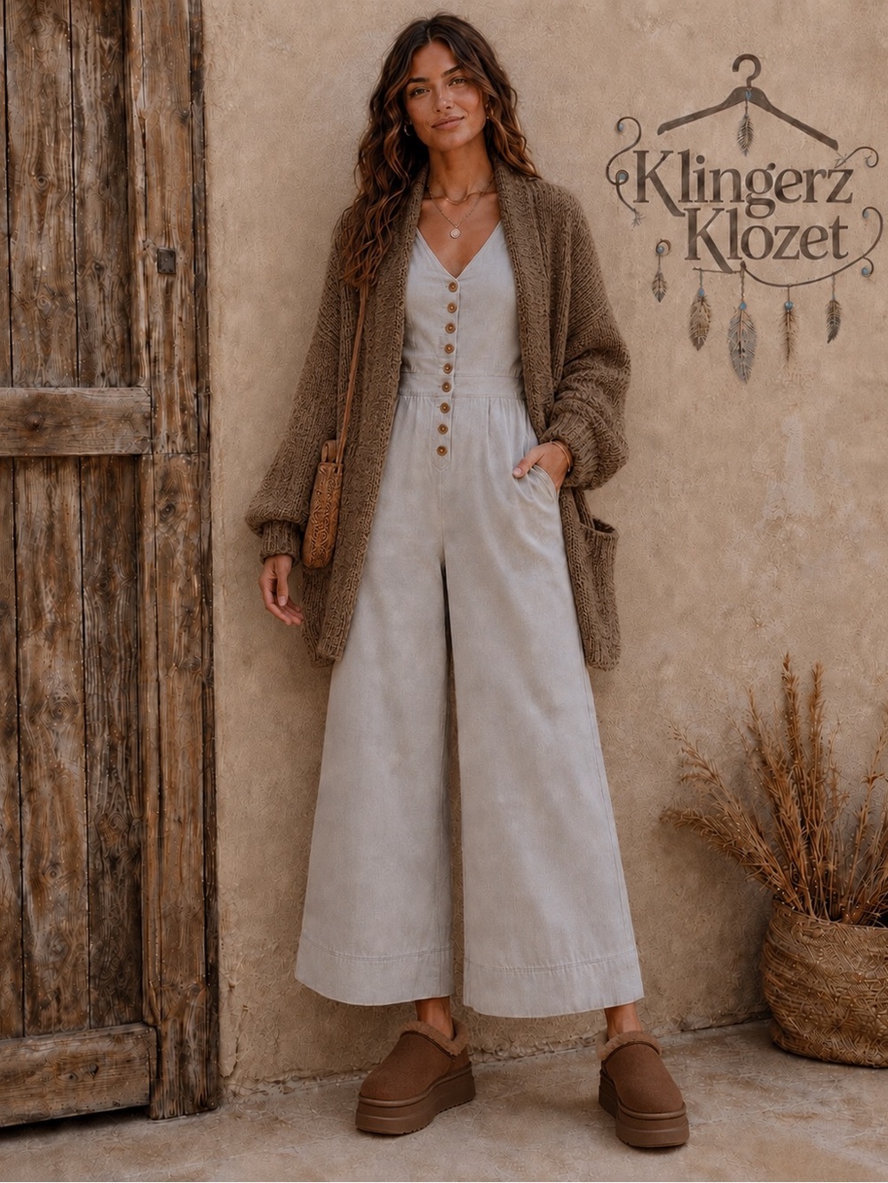 Universal Thread Goods Co. Gray Wide-Leg Jumpsuit Size 14 Boho Button Front - Picture 5 of 16
